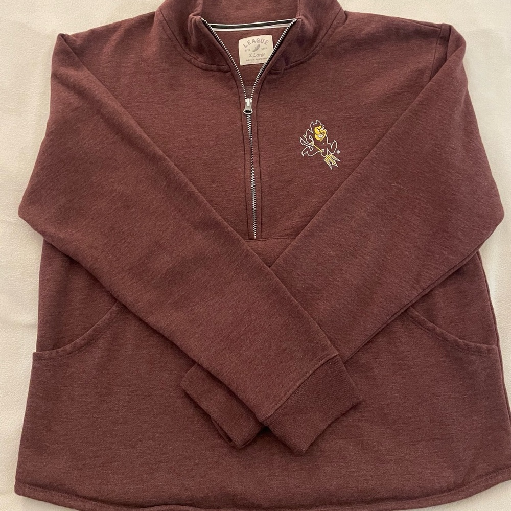 League Women’s Arizona Sun Devils Pullover Sweater Half Zip XL Burgundy ASU